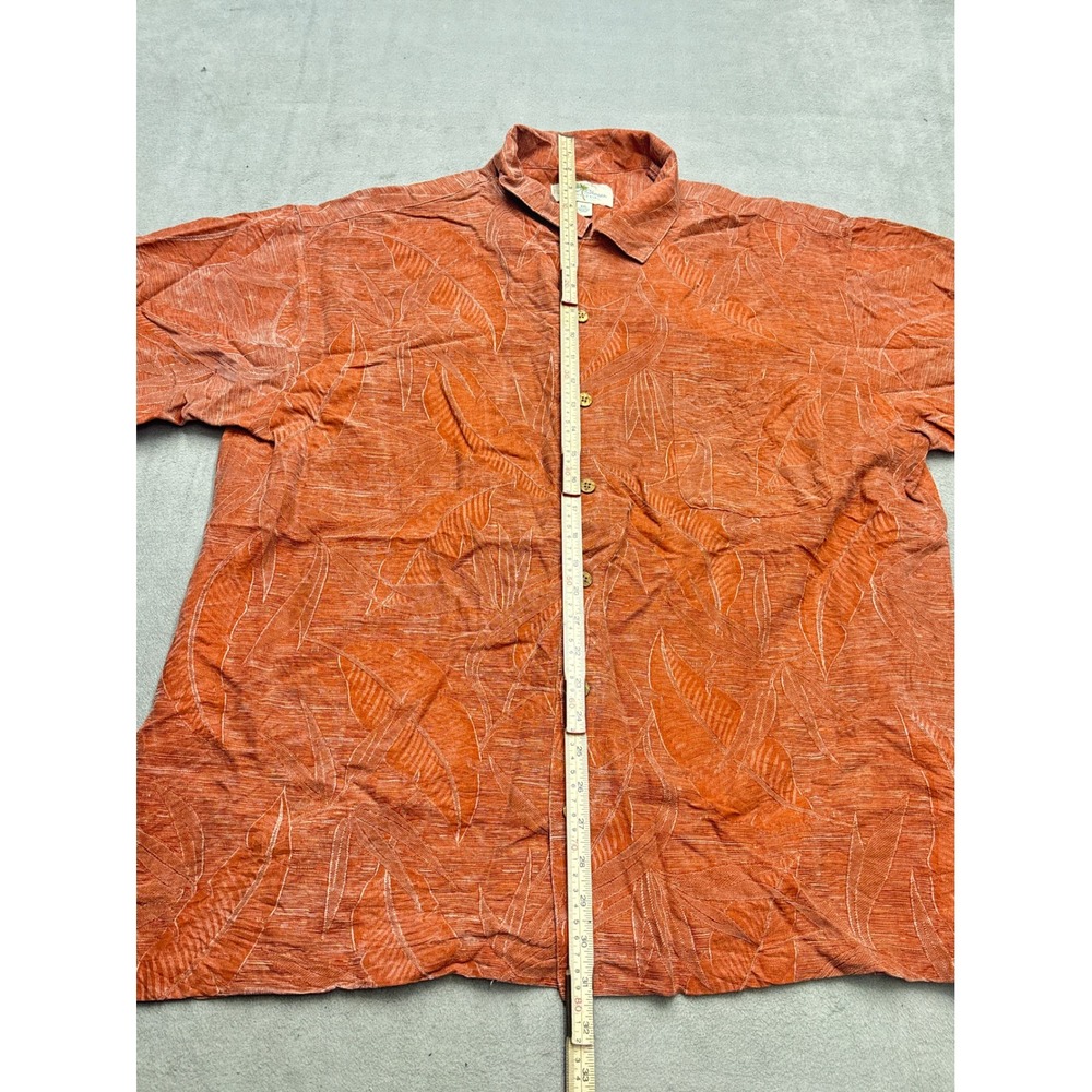 Island Shores Mens XXL Orange 100% Washable Silk Tropical Leaf Hawaiian Shirt - Picture 3 of 6